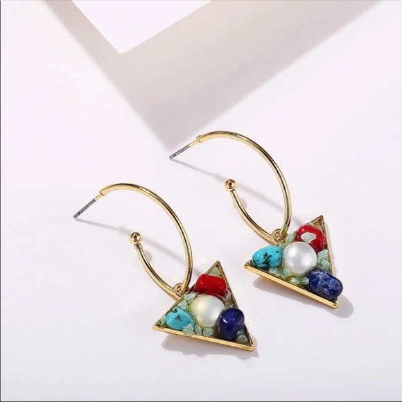 Geometric Gold Drop Earring - Picture 2 of 6